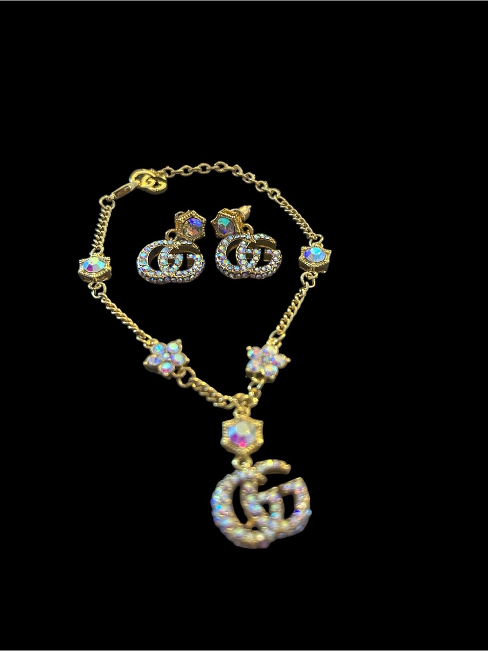 Fashion Jewelry Gold Crystal Pendant bracelet and Earring Set